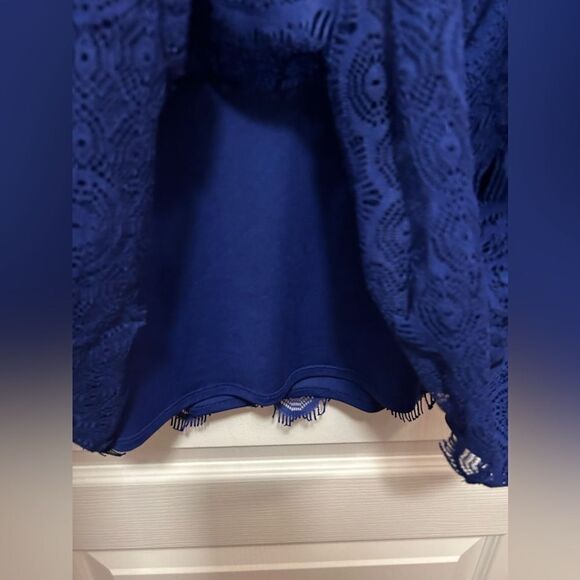 Max Studo Scalloped Hem Lace overlay Shift Dress royal Blue women’s Small - Picture 10 of 16